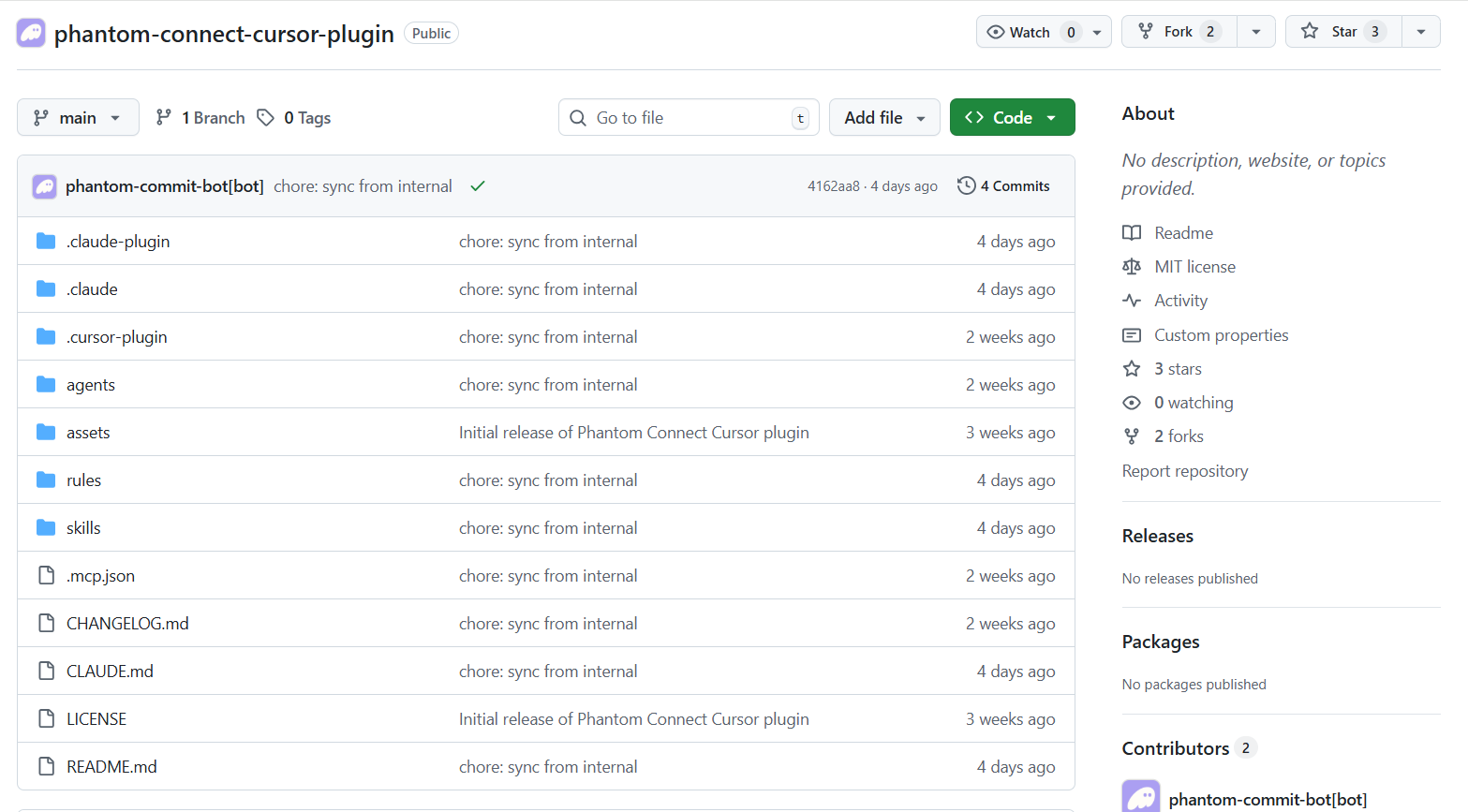 Screenshot showing the Phantom Connect plugin details within Cursor.