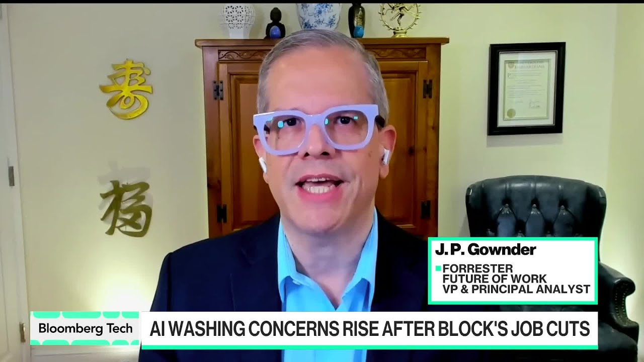 A person holding a Block (formerly Square) logo sign, with a subtle digital overlay suggesting AI.